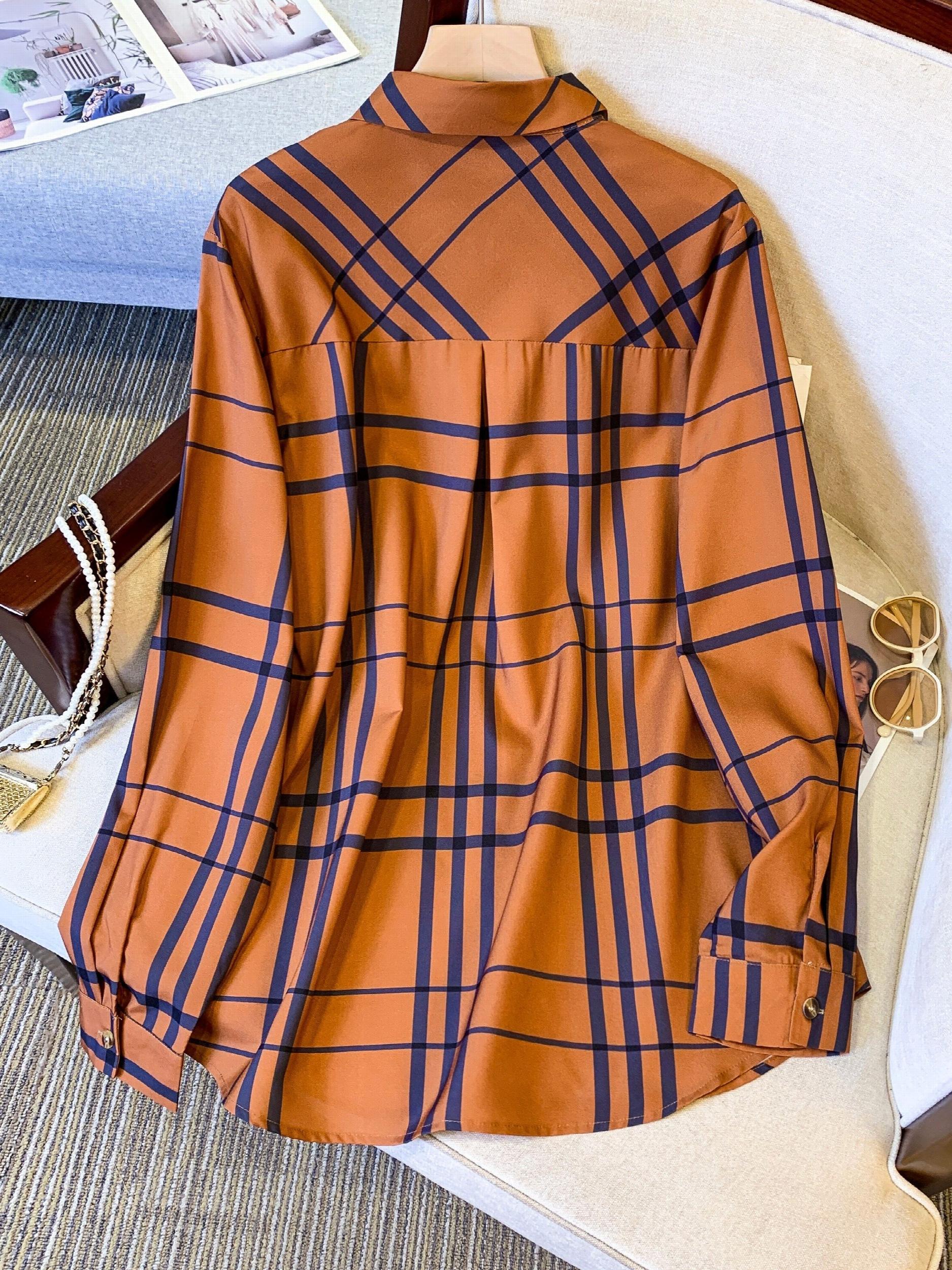  Plaid Print Button Up Blouse
