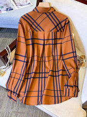  Plaid Print Button Up Blouse