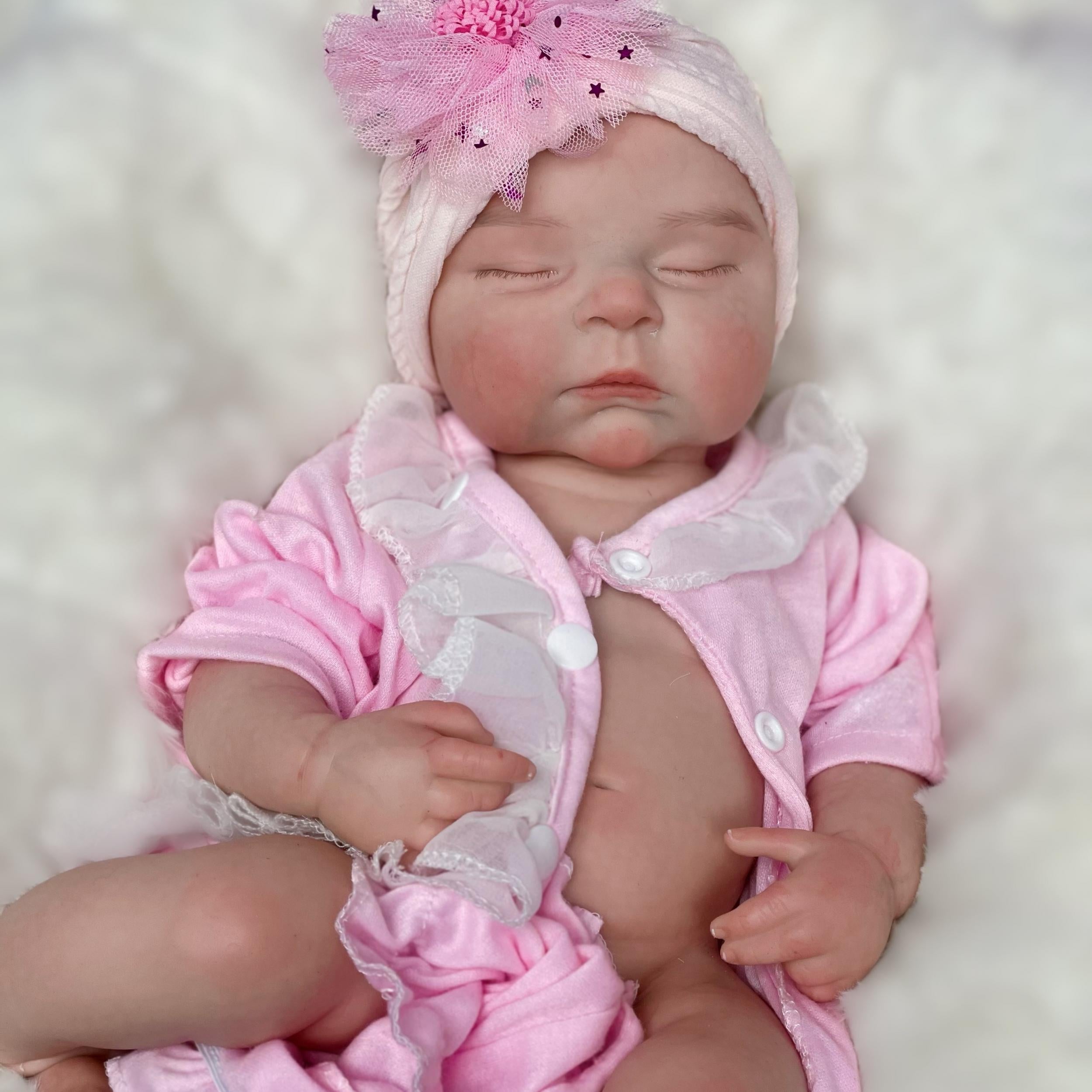 Realistic Silicone Reborn Youngsters Doll Lifelike Sleeping Girl Pink Onesie