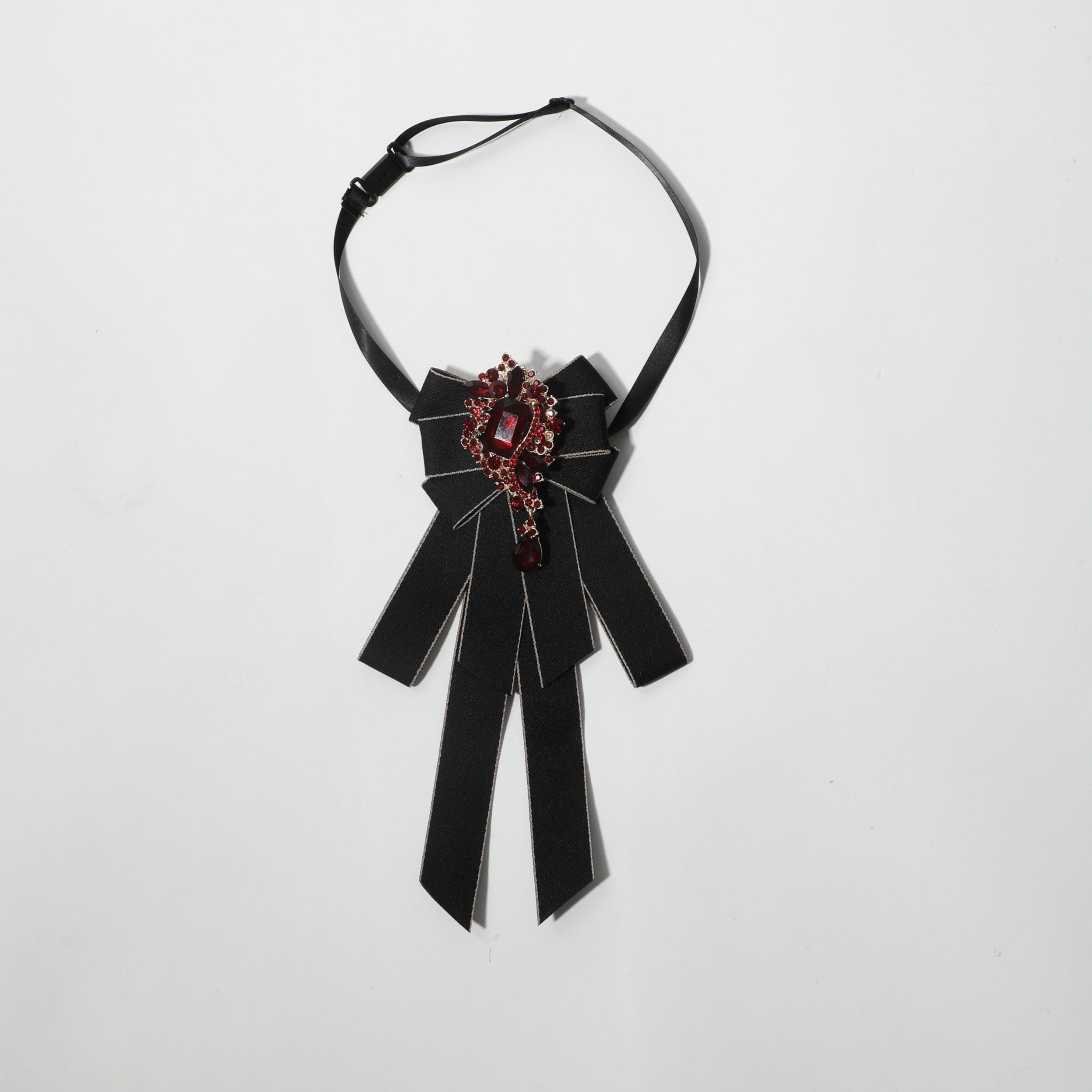 Red Crystal Decor Bow Tie Baroque Bowknot Necktie For Women