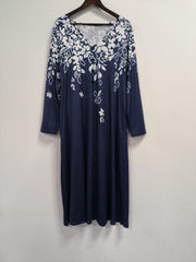  Floral Print Long Sleeve Maxi Dress With Pockets