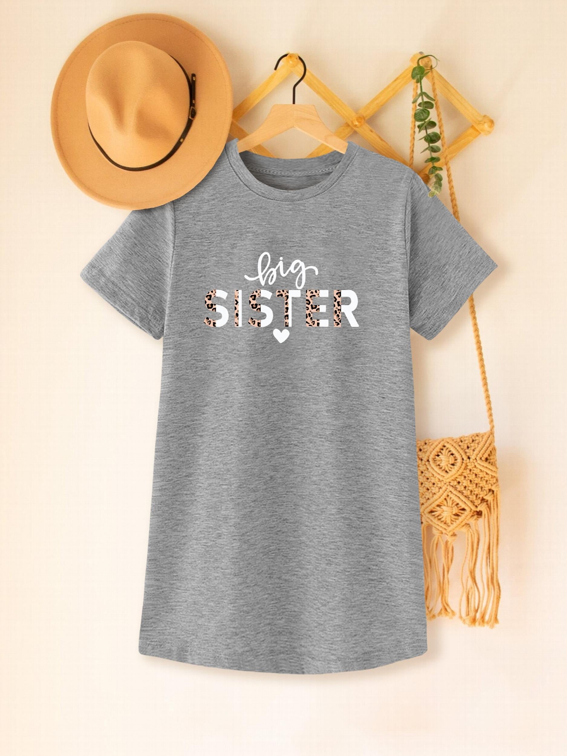 Toddler Girls Short Sleeve Leopard Letter BIG SISTER Graphic T Shirt Dress