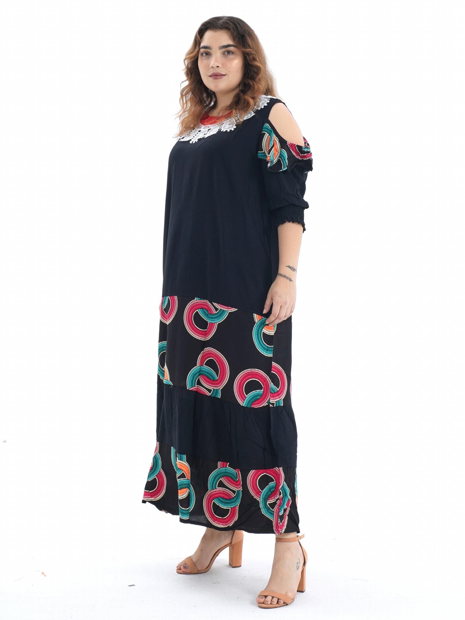  Ramadan Kaftan Dress Set Women's Plus Graphic Print Contrast Lace