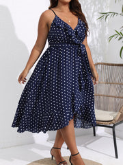  Polka Dot Ruffle V Neck Cami Dress