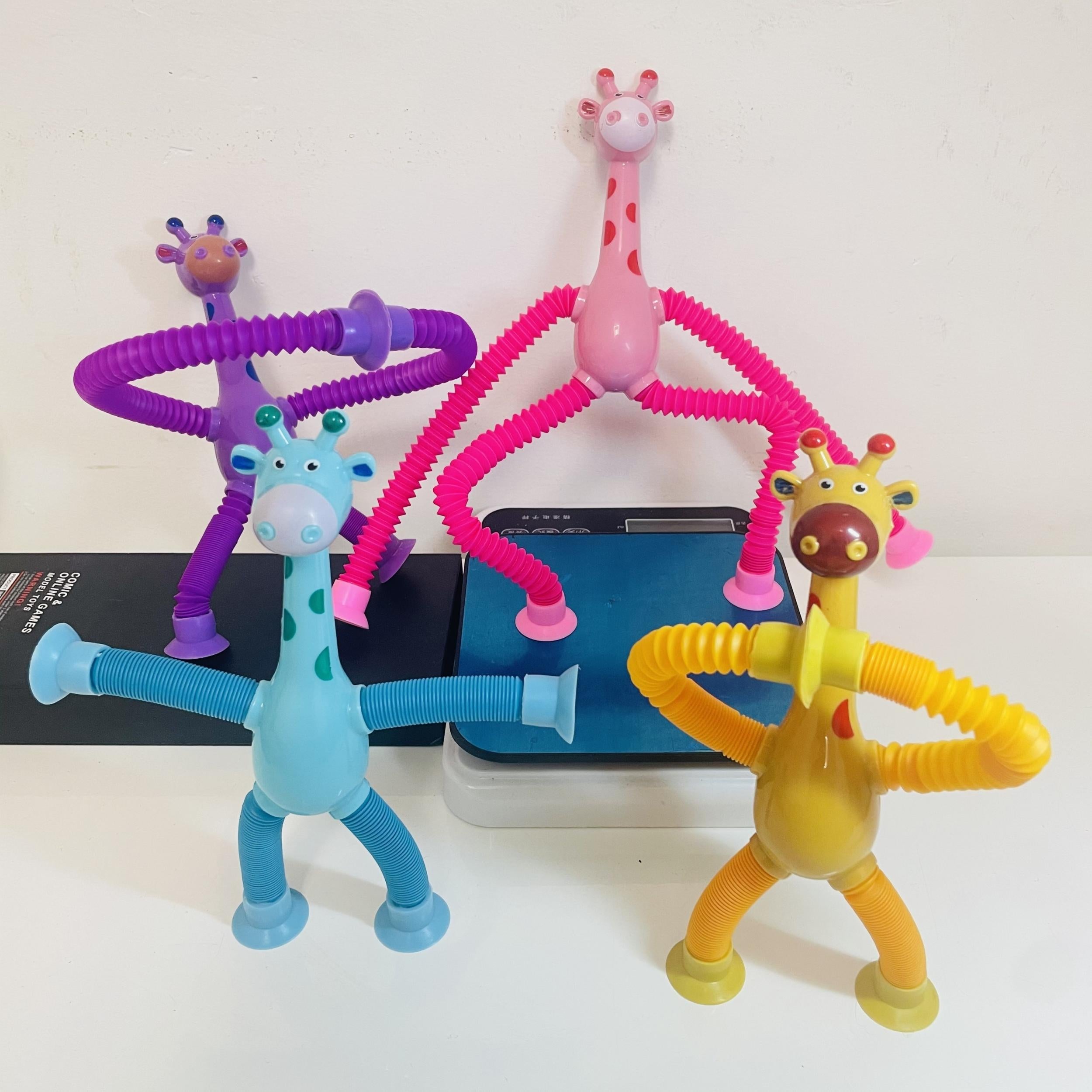 4pcs Giraffe Stretch Toy Suction Cup Various Shapes Stretch Pipe Novelty Toy