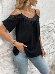 Cold Shoulder Cami Top with Lace Trim