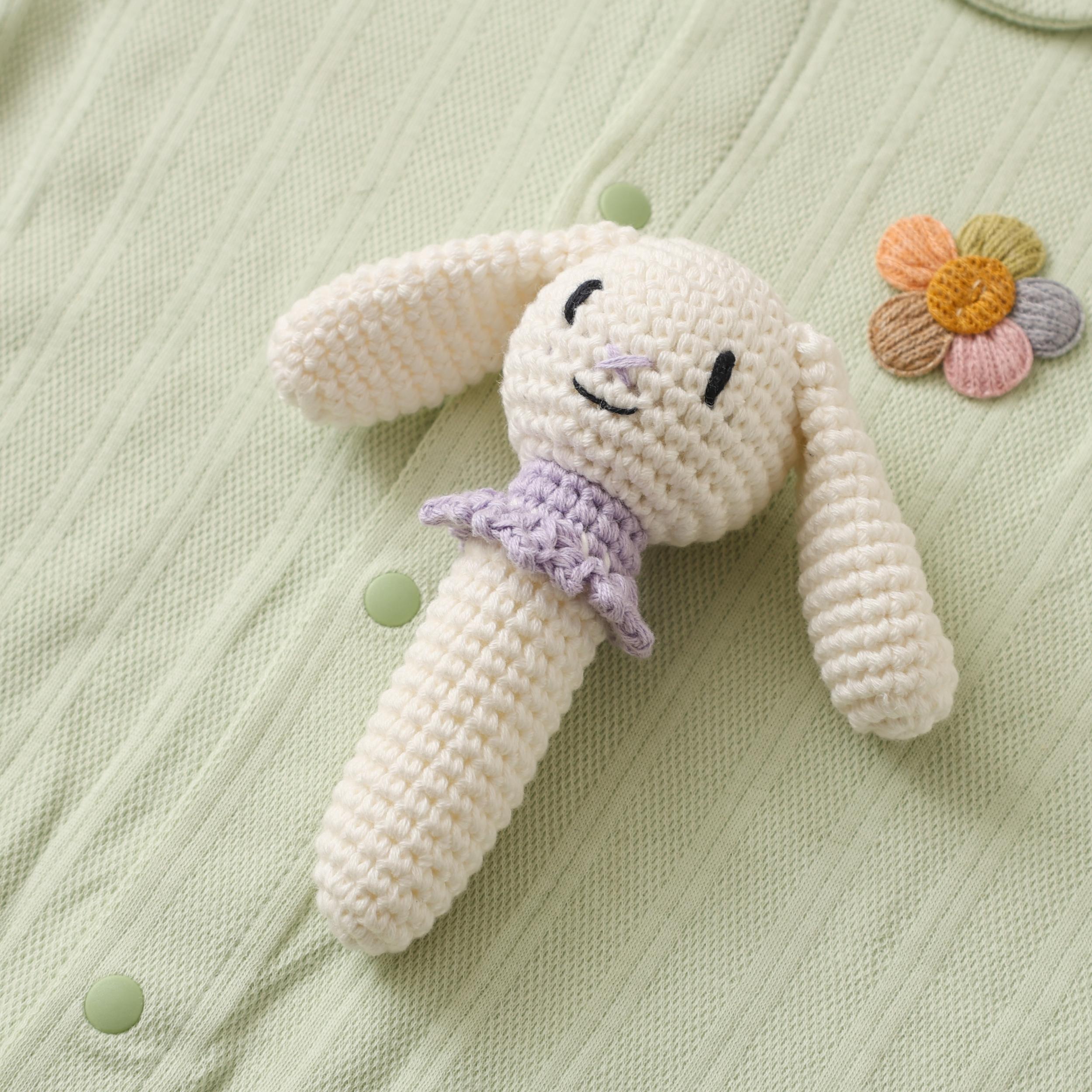 Crochet Rattle Teether Toy Knitted Animal Doll w/Bell 3D Details