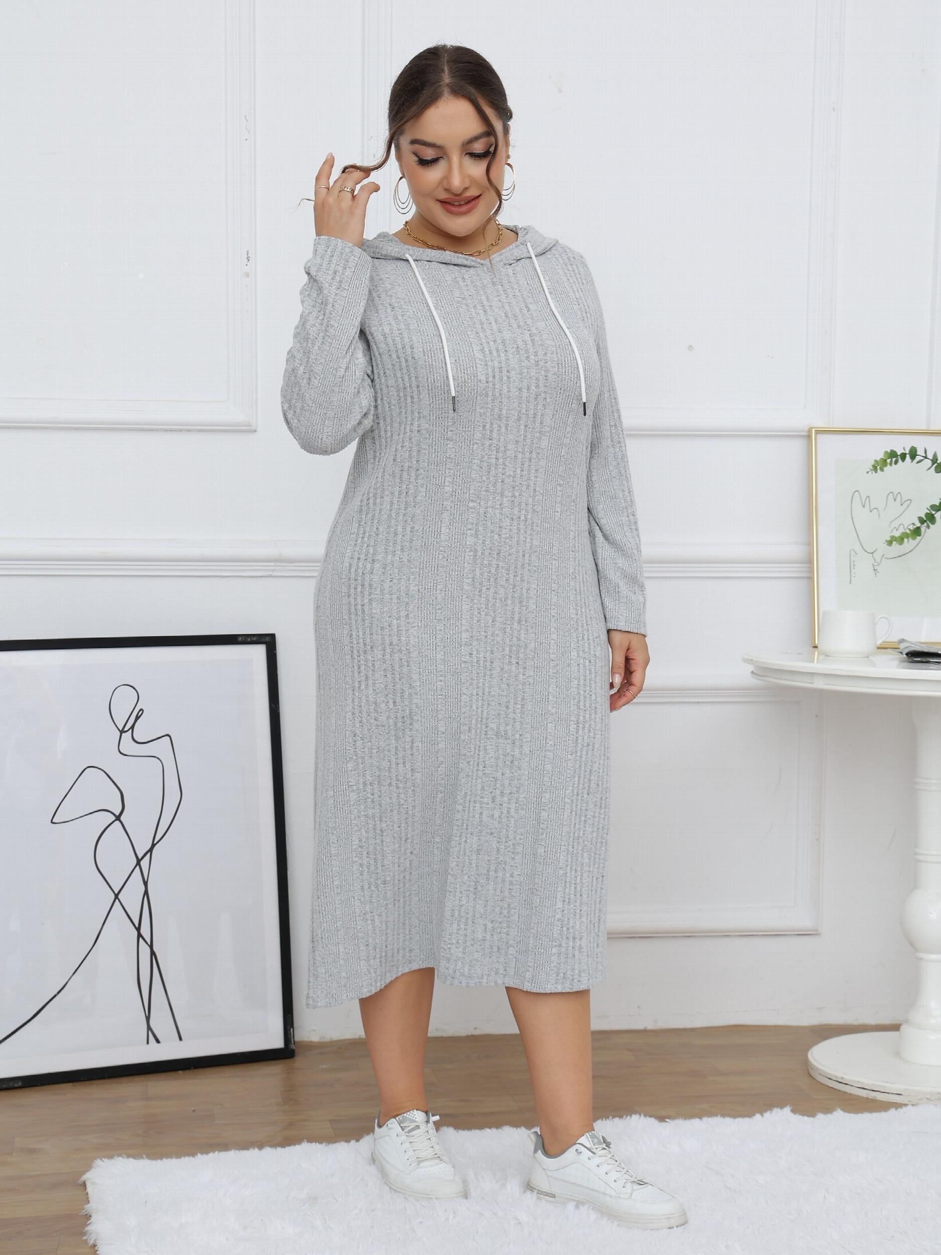  Ribbed Long Sleeve Hooded Dress