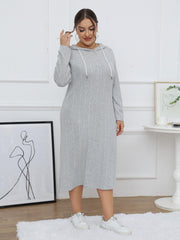  Ribbed Long Sleeve Hooded Dress
