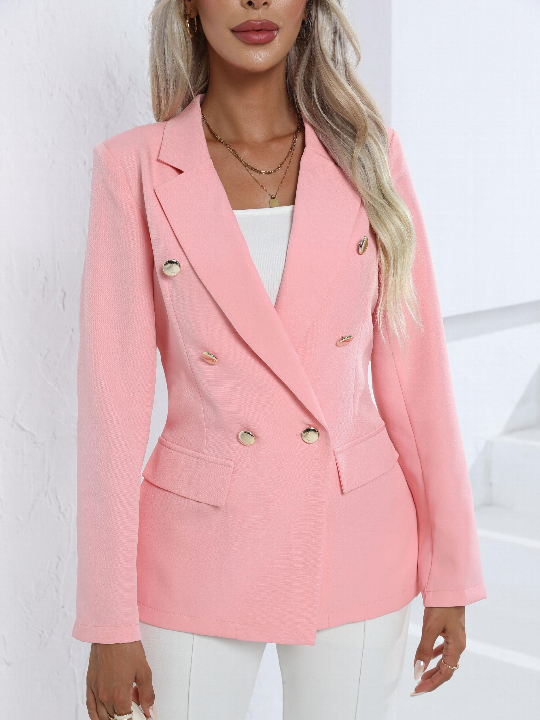  Basic Blazer Women's Plus Solid Double Button Long Sleeve Blazer
