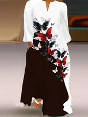  Moon & Feather Print Maxi Dress with Pockets