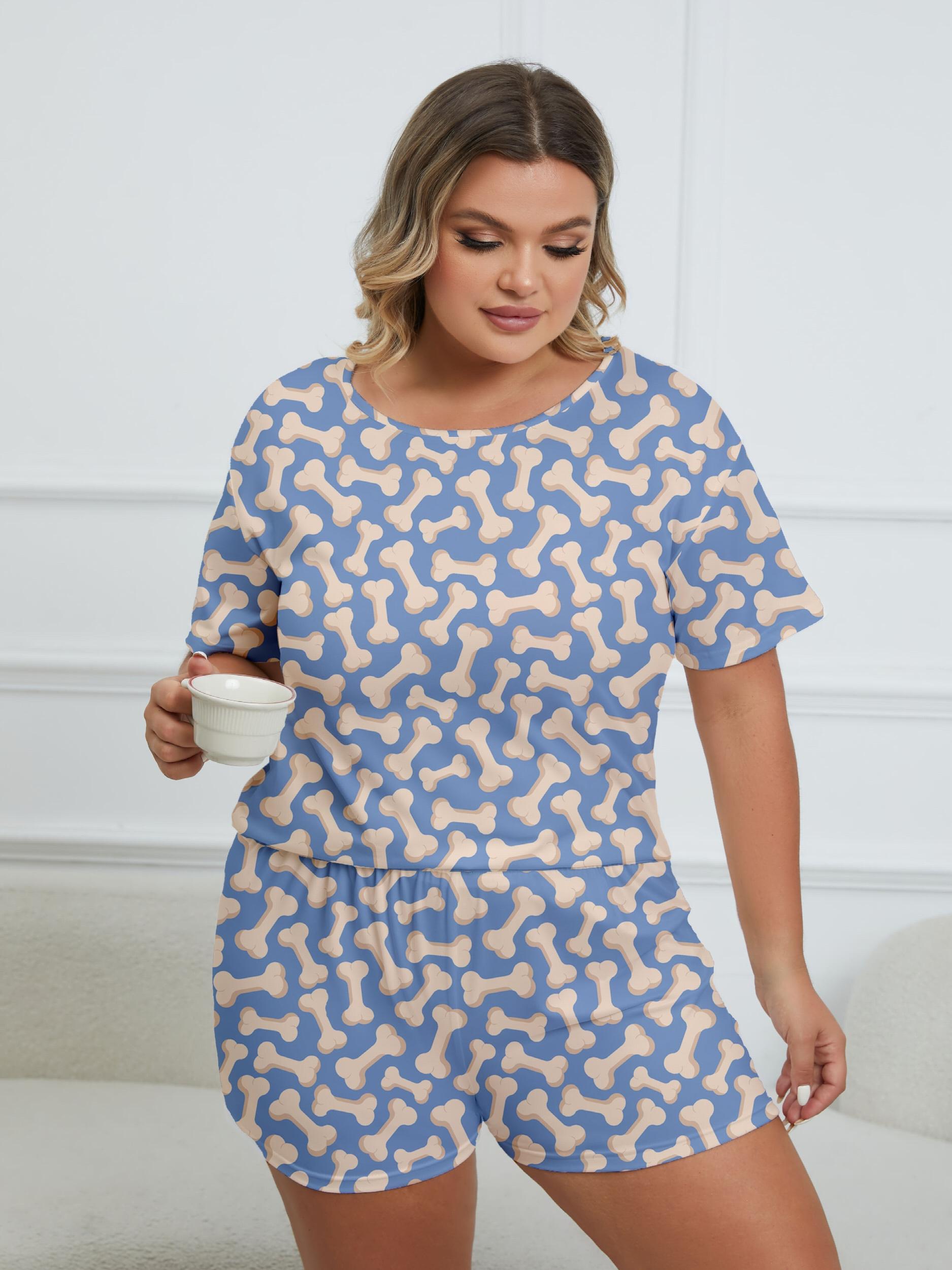 Bone Print Tee & Shorts Pajama Set