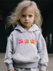Lollipop Pattern Hooded Sweatshirt Girls Comfy Hoodies & Sweatpants
