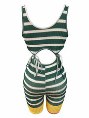 Striped Print Tie Two piece Set Crop Top & Shorts Outfit