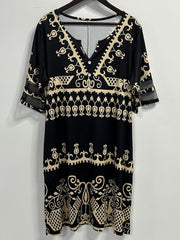  Boho Dress Women's Mesh Half Sleeve Notched Neck Dress With Pockets