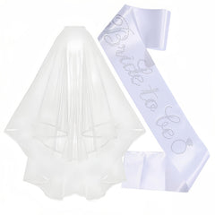 Bridal Veil Set & Bride to Be Sash Wedding Gown w/ Rhinestone Accents