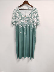  Floral Print Button Up Short Sleeve Dress With Pockets