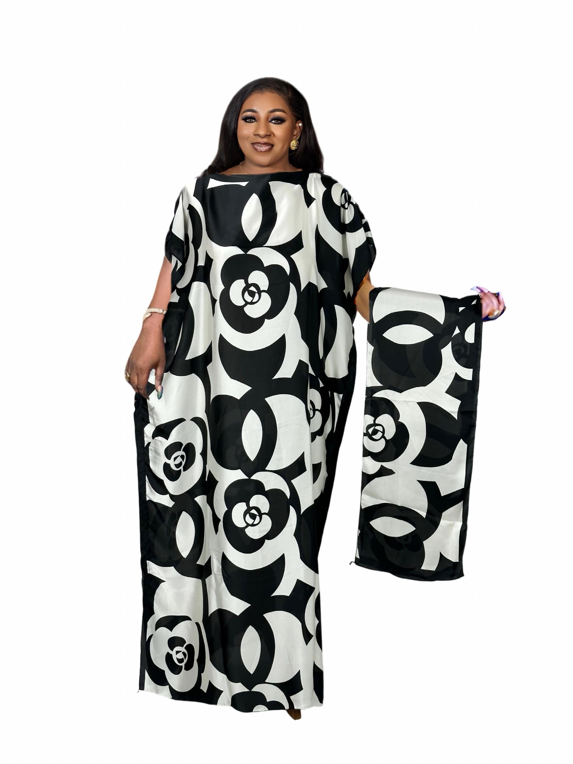  Colorblock Chain Print Maxi Kaftan Dress