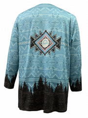  Boho Cardigan Women's Plus Colorblock Print Long Sleeve Open Front