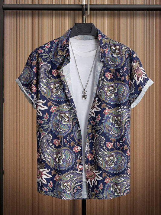 Paisley Print Men s Casual Short Sleeve Hawaiian Shirt