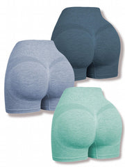 3pcs Women's Seamless Hip Lifting Yoga Sports Shorts Tummy Control