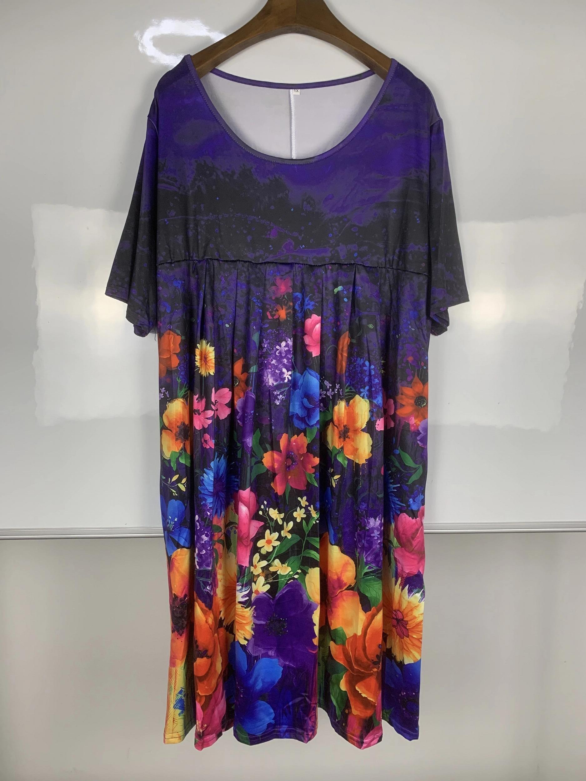  Floral Print Short Sleeve Dress With Pockets