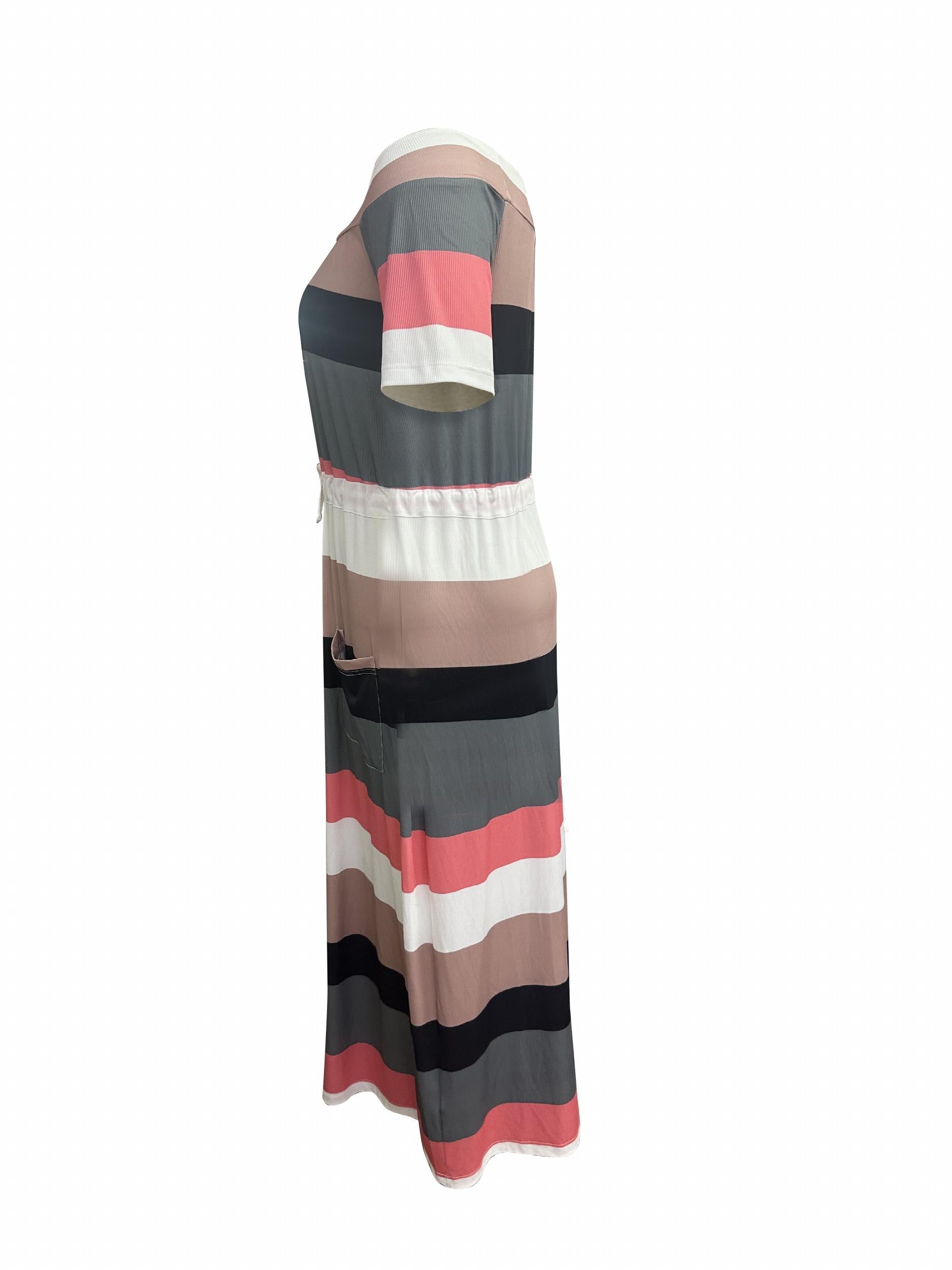  Colorblock Striped Off Shoulder Maxi Dress With Pockets