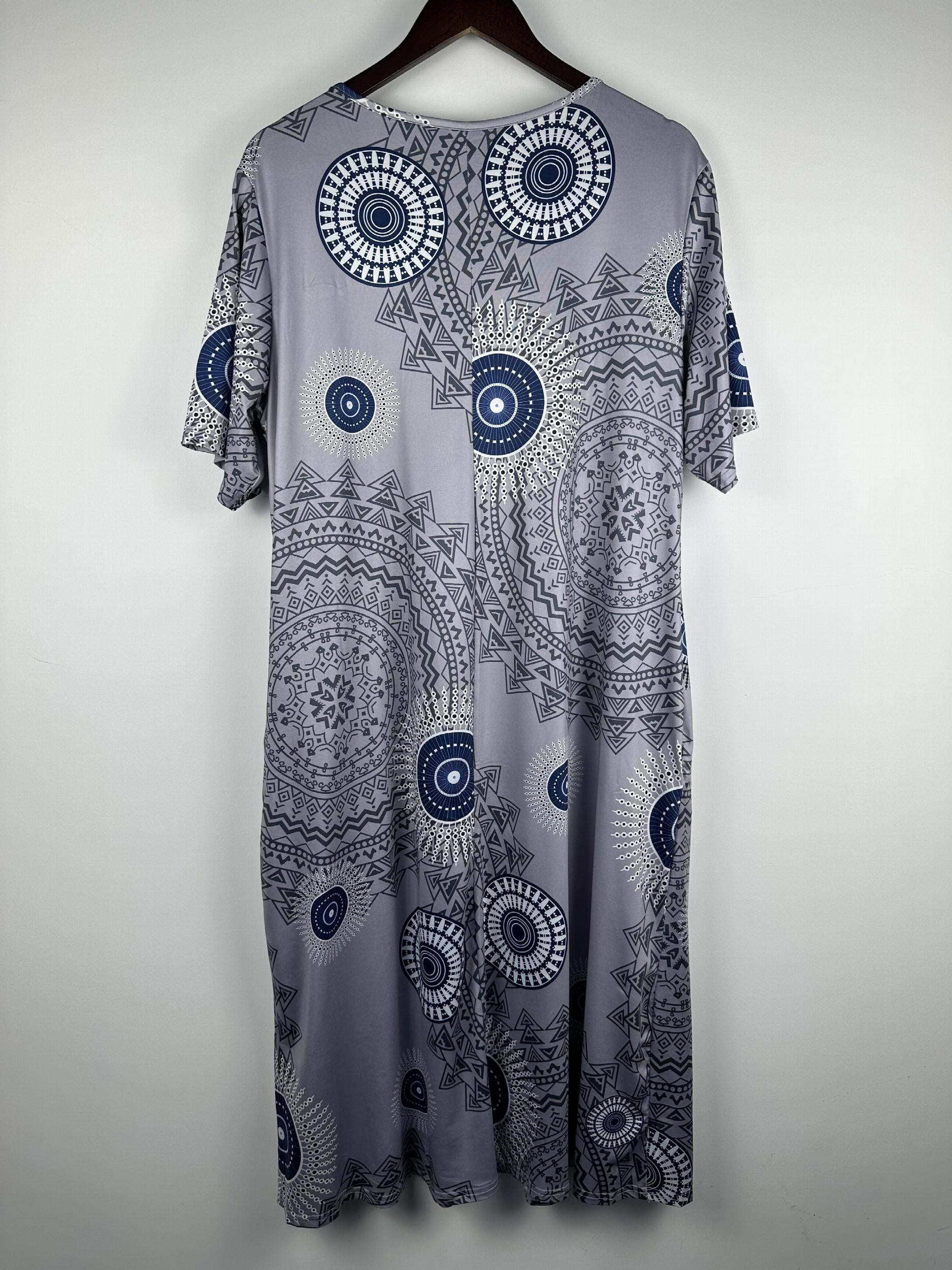  Casual Dress Women's Plus Random Print Contrast Lace Short Sleeve