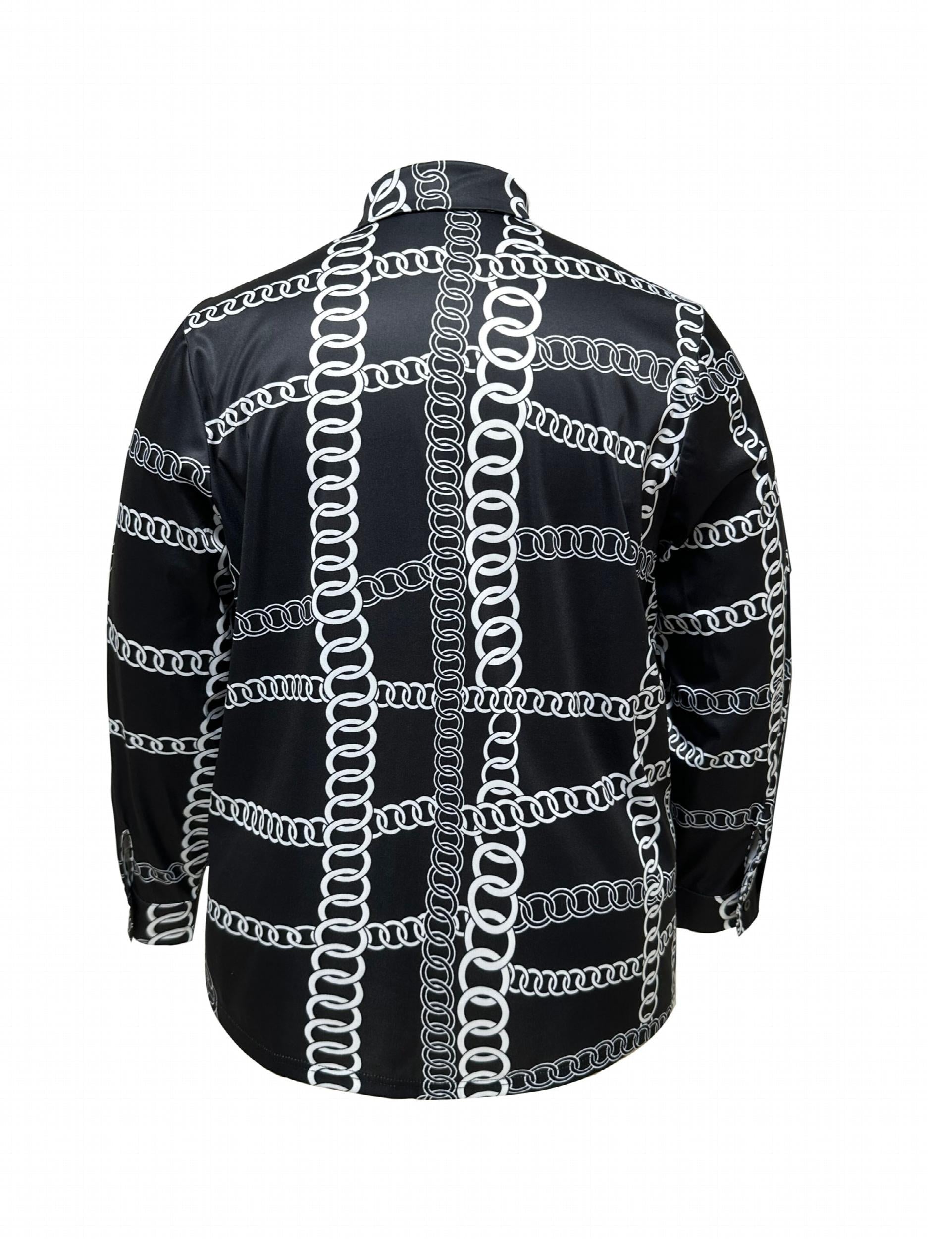  Chain Print Button Up Long Sleeve Blouse
