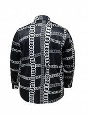  Chain Print Button Up Long Sleeve Blouse