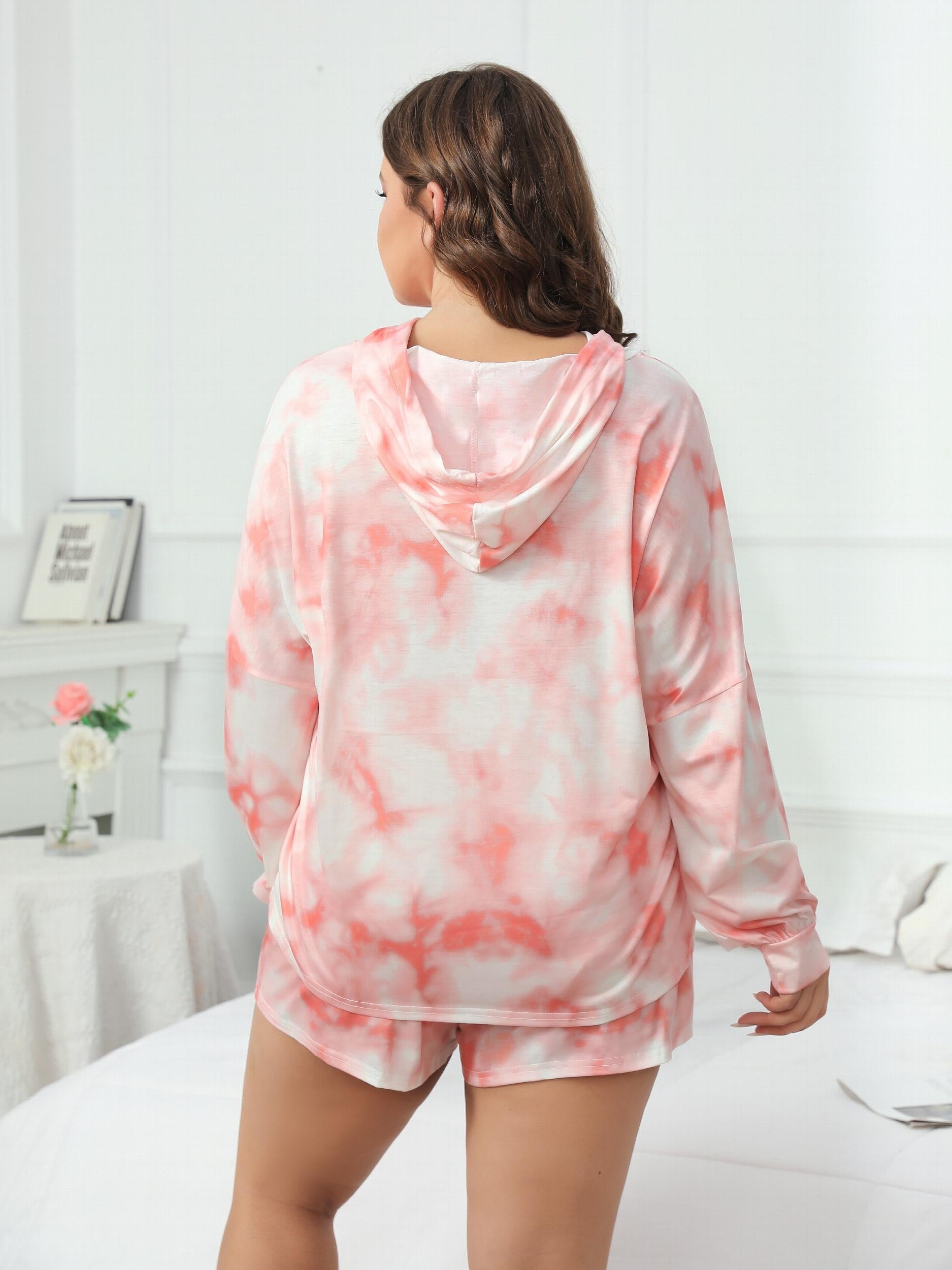  Tie Dye Hoodie & Shorts Set Long Sleeve Casual Loungewear