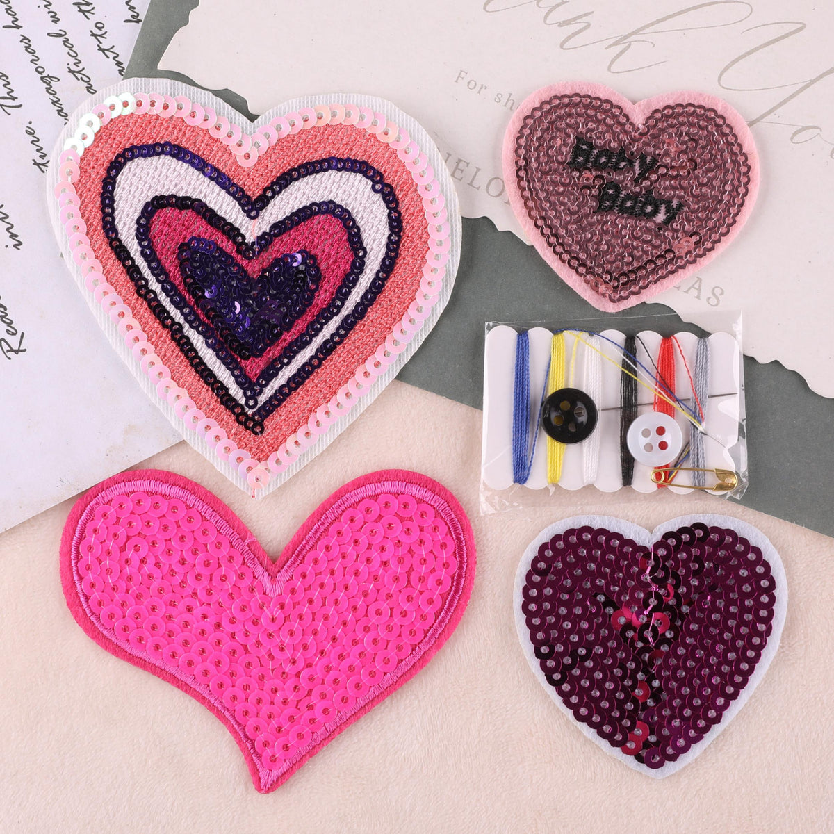 5pcs Love Mixed Sequins Patches For Girls Clothing DIY Iron on Style Stickers