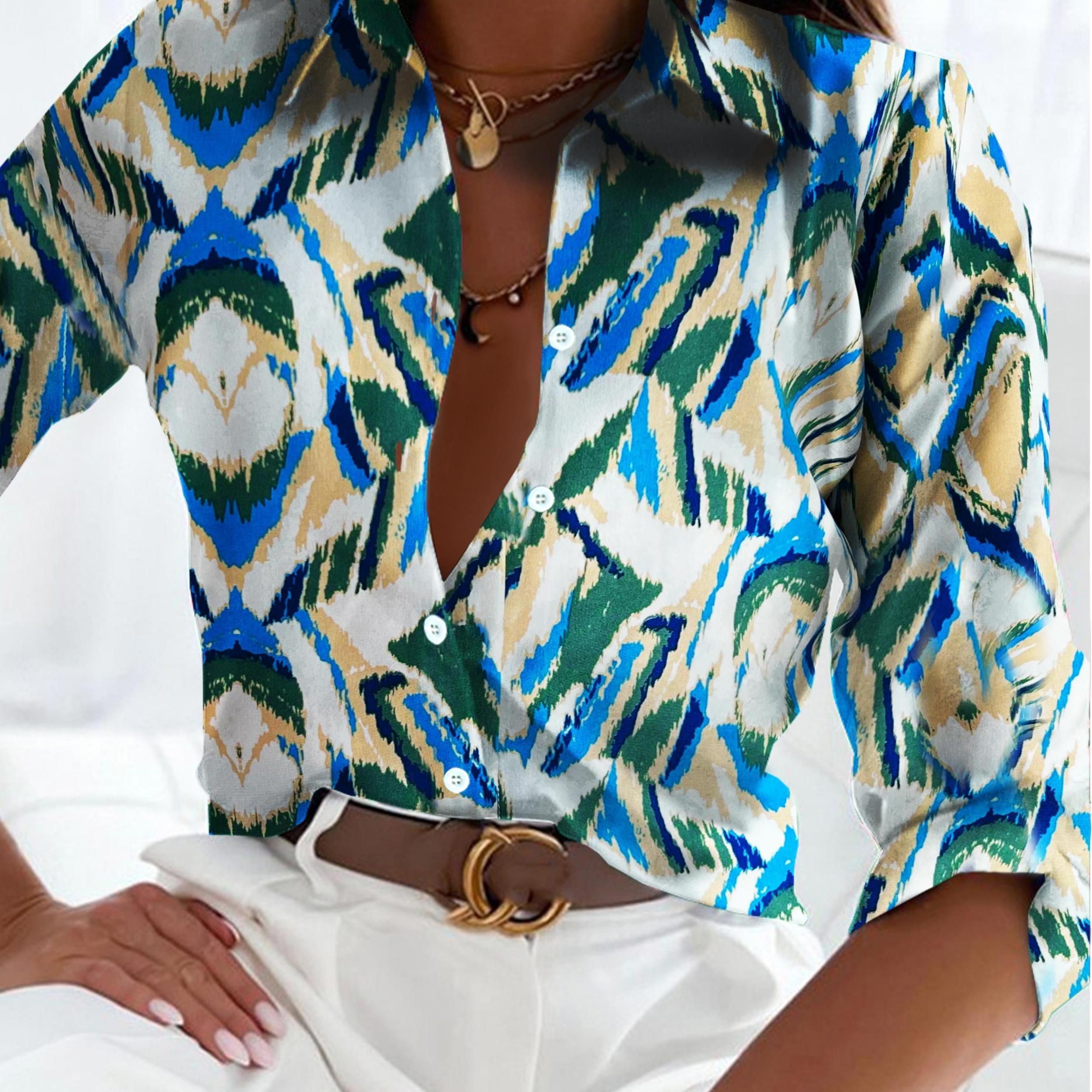  Allover Print Long Sleeve Button Up Shirt