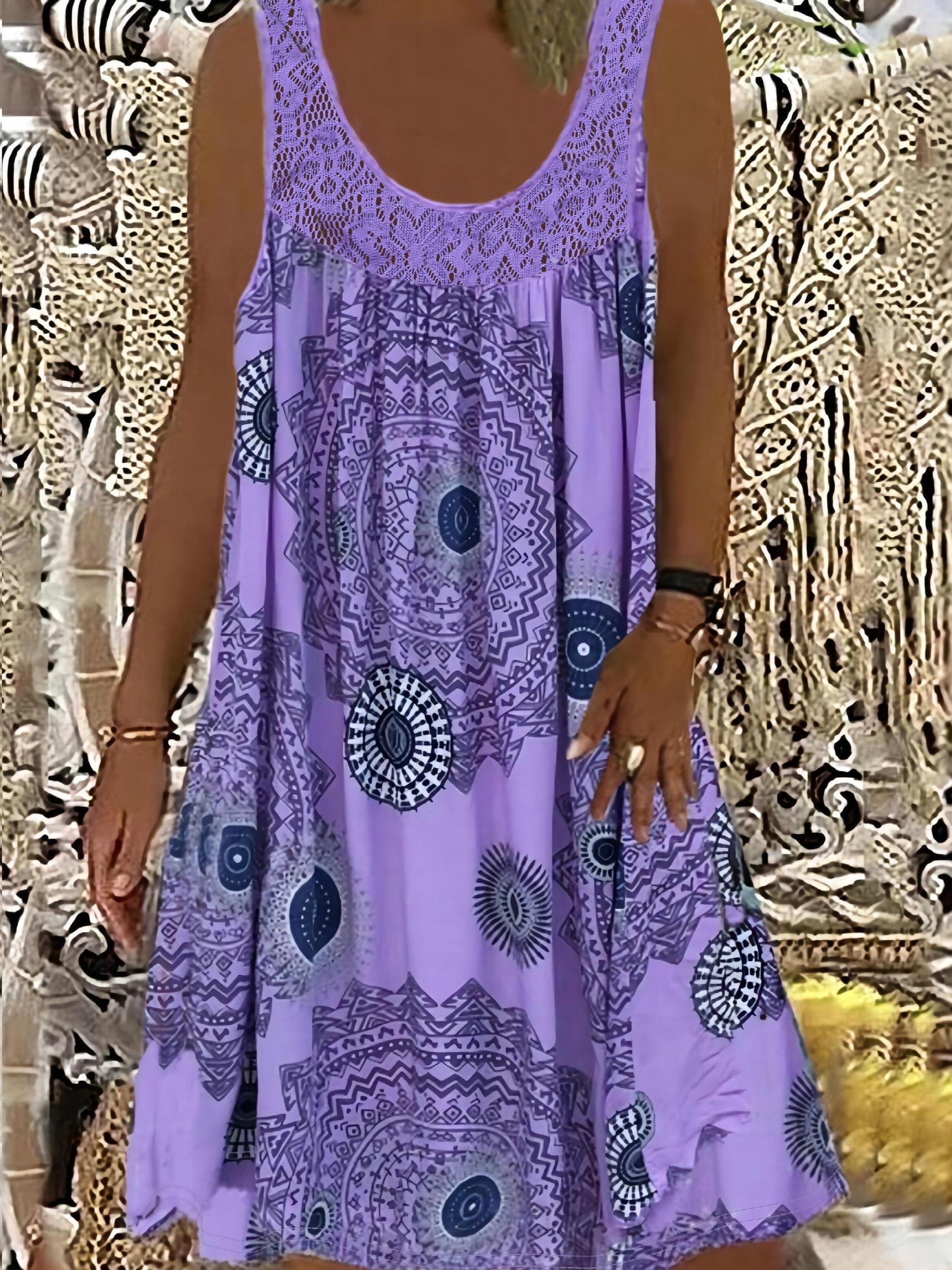  Tile Print Eyelet Embroidered Tank Dress