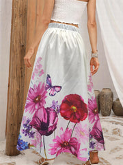 Women's Plus Floral Print Elastic High Rise A line Maxi Skirt