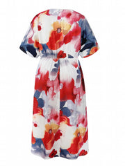 Women's Plus Tie Dye Batwing Sleeve V Neck Loose Fit Maxi Dress
