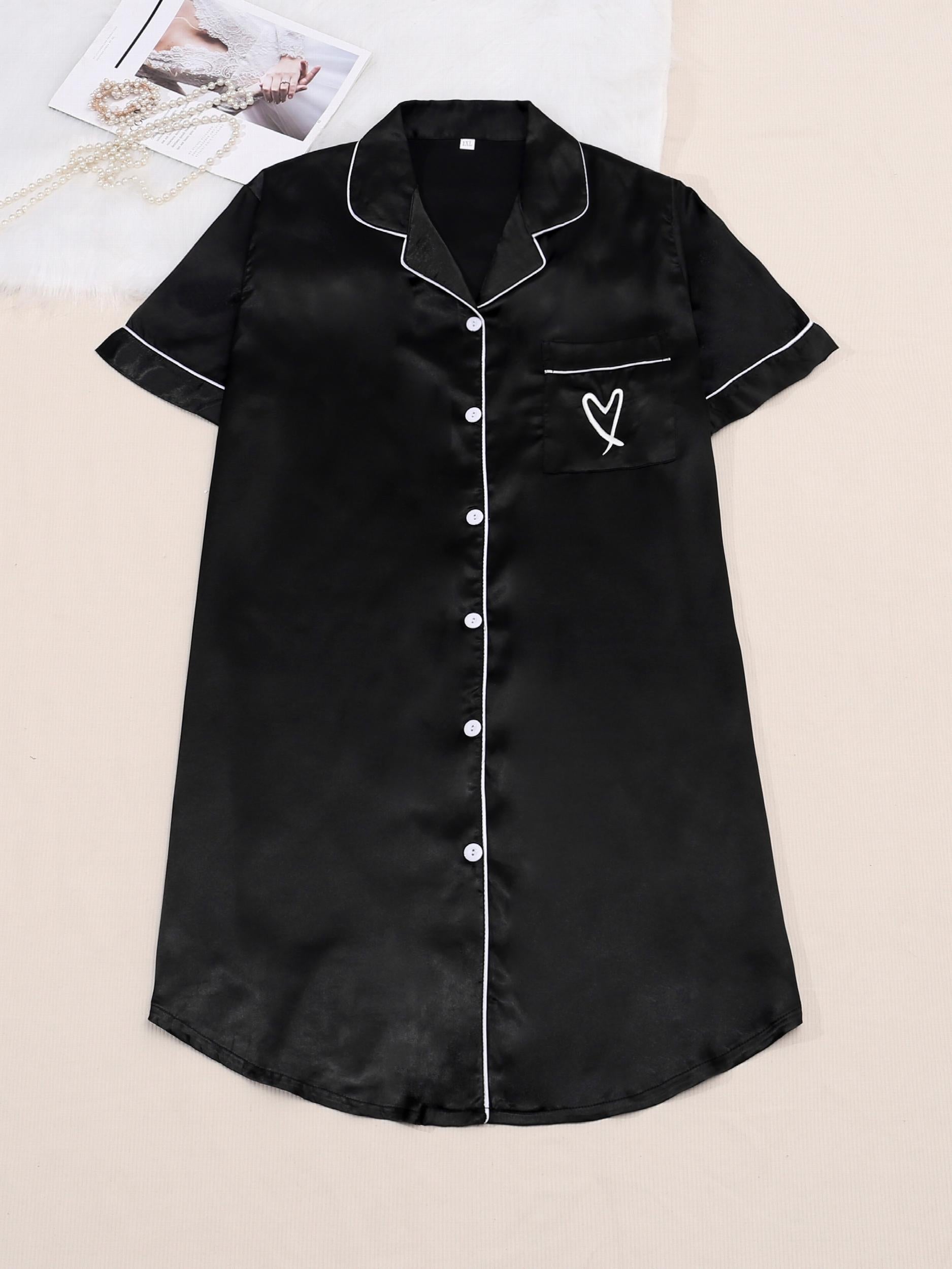 Satin Trim Short Sleeve Sleep Dress