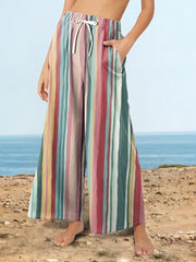  Casual Pants Women's Plus Stripe Wide Leg Trousers