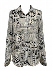  Casual Blouse Women's Plus Allover Print Long Sleeve Button Up Top