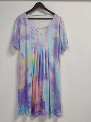  Tie Dye Boat Neck Pleated Midi Dress With Pockets