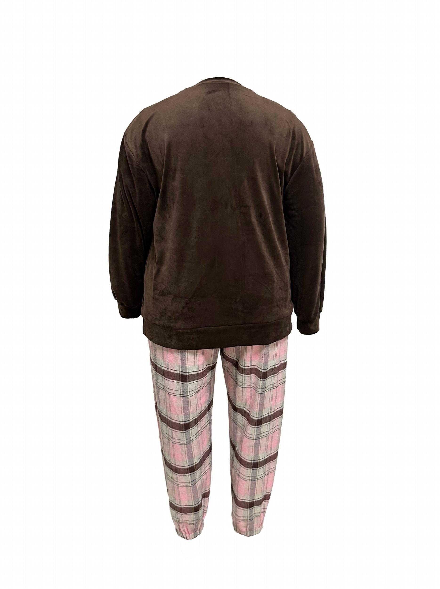  Flannel Top & Plaid Print Joggers Pajama Set