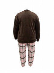  Flannel Top & Plaid Print Joggers Pajama Set