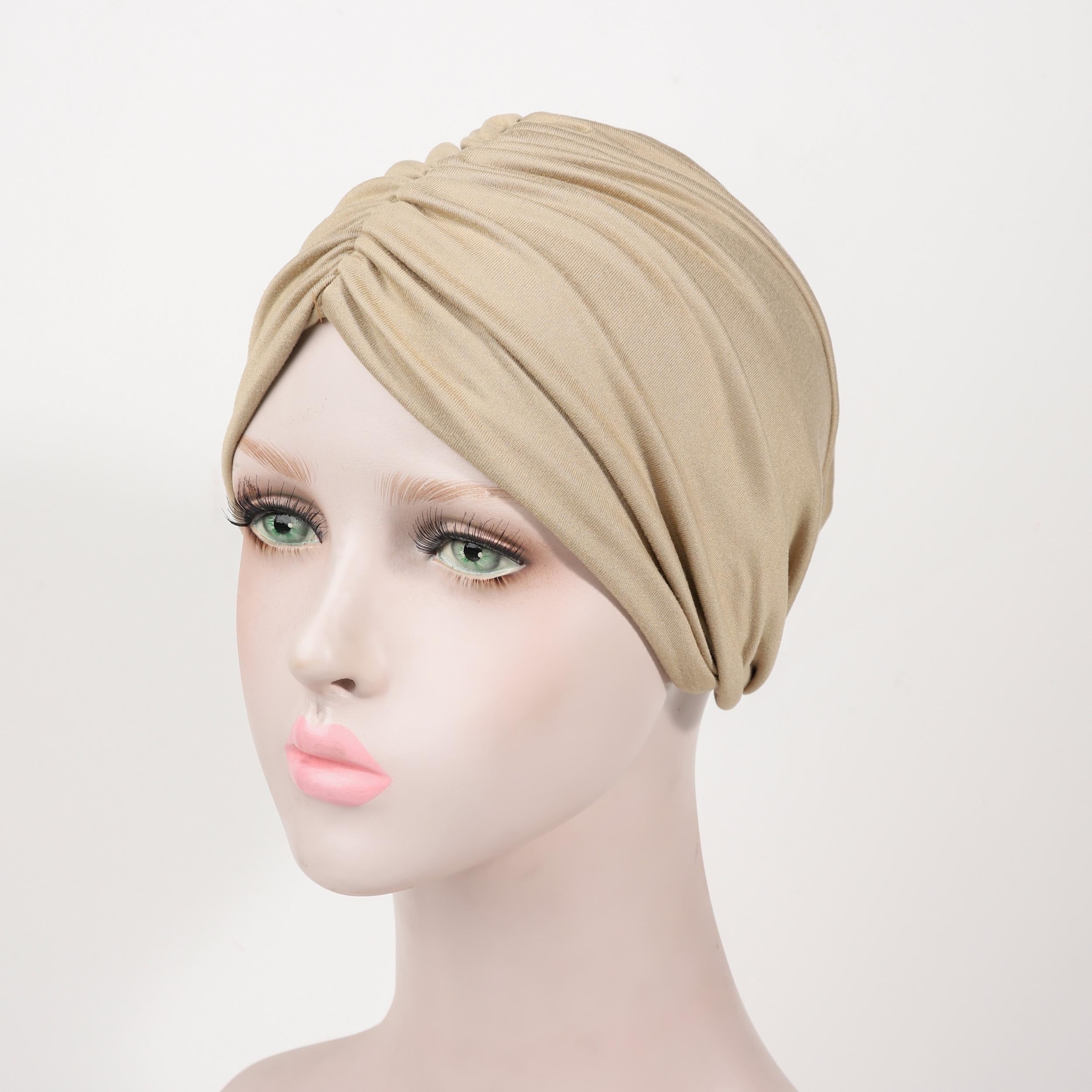 Double Layer Twist Turban Cap Solid Head Wrap Elastic Bonnet Lightweight Beanie