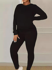  Solid Long Sleeve Top & Leggings Set