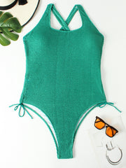  Sexy Swimsuit Solid Crisscross Back One Piece Bathing Suit