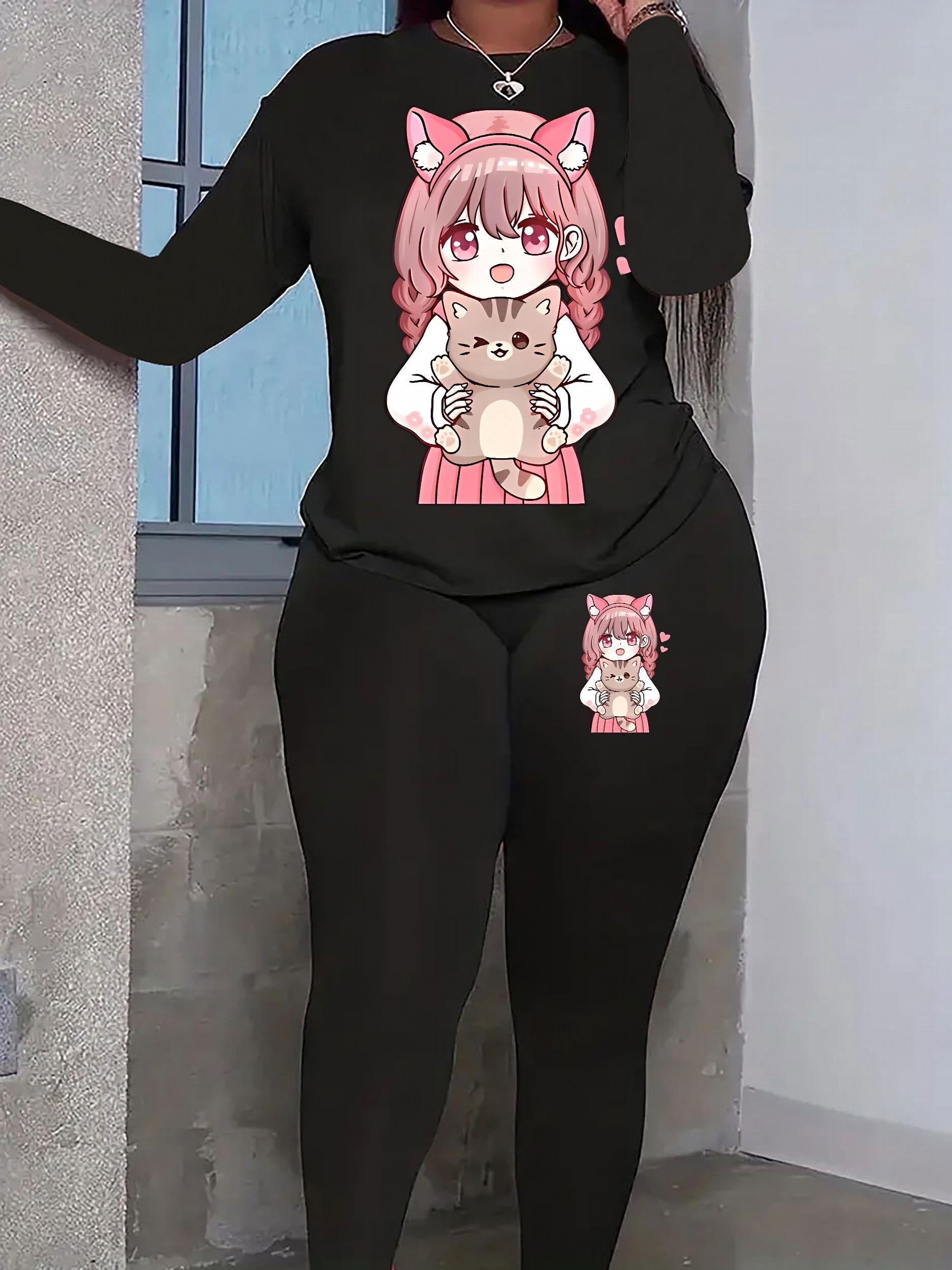  Cartoon Anime Print 2 Piece Set
