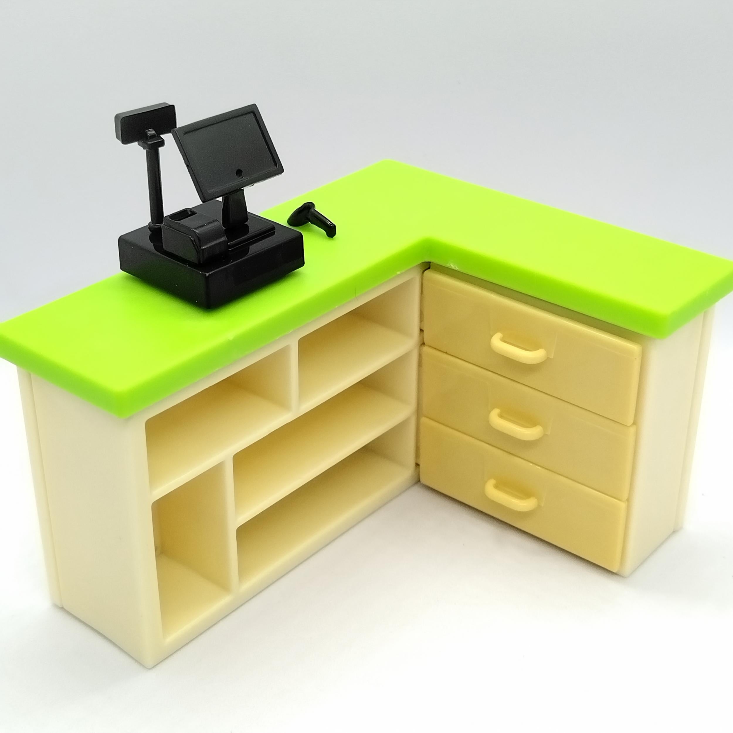 2pcs Dollhouse Mini Corner Bar and Micro Cash Register Plastic Material