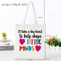 Letters Print Canvas Bag Portable Shopper Bag Women's Reusable Shoulder Bag