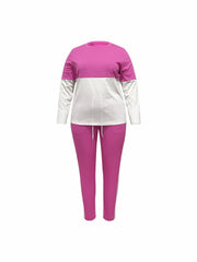  Colorblock Long Sleeve Tee & Drawstring Pants 2 Piece Set