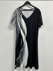  Casual Dress Women's Plus Colorblock Stripe Print Dress
